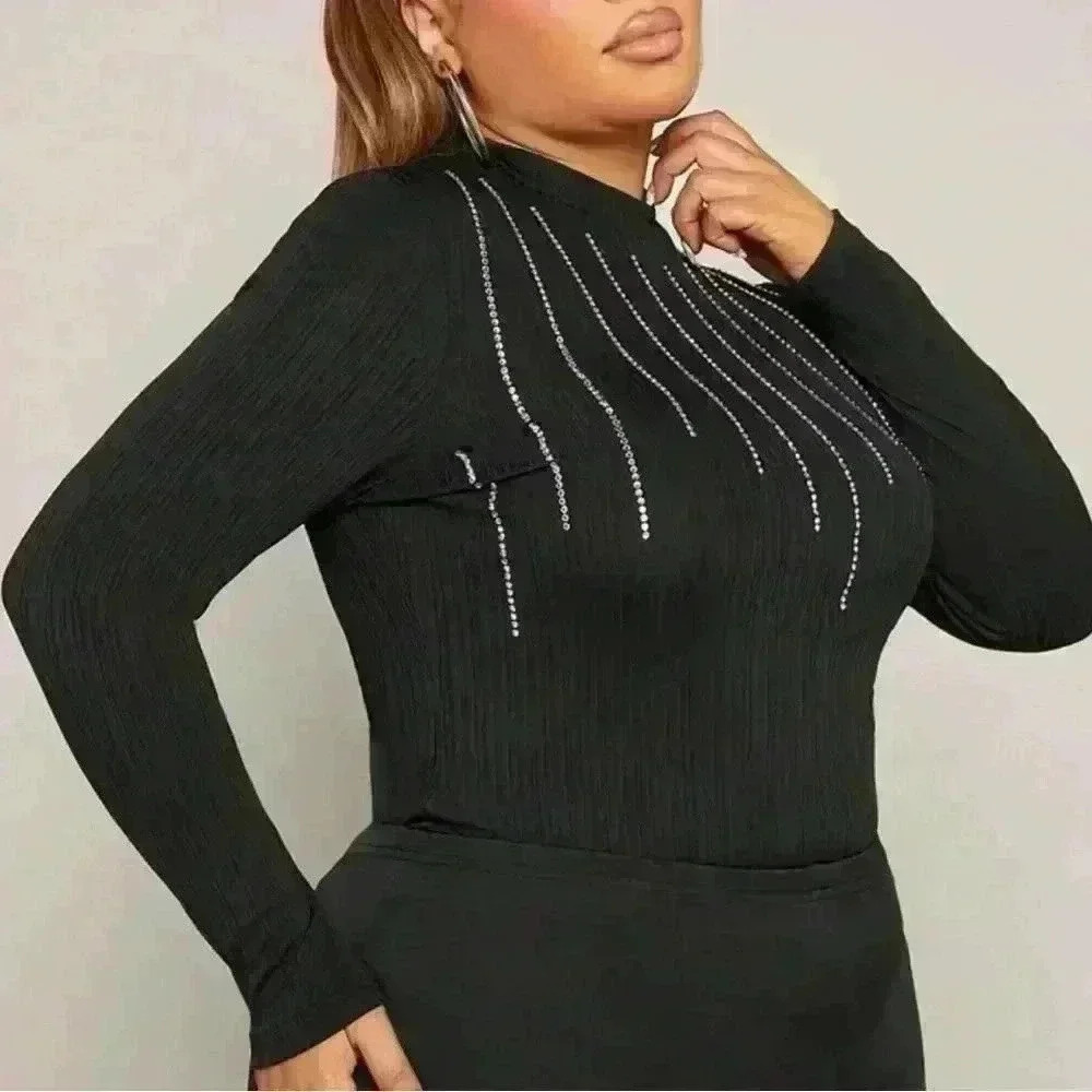 Shein Sexy Plus Rhinestone Mock Neck (413)